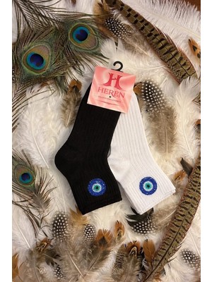 Heren Nazar Boncuğu Desenli , 2'li Taşlı Kadın Soket ,parfüm Kokulu, Premium Serisi