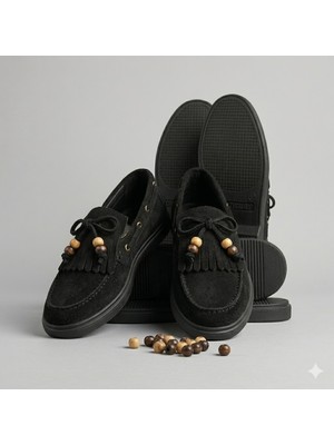 Kindep (Ceylanlar) Önü Püsküllü Boncuklu Rahan Günlük Kadın Babet Siyah