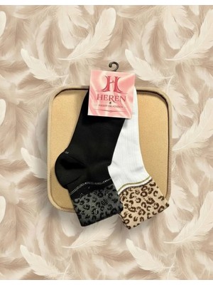Heren Leopar Desenli , 2'li Taşlı Kadın Soket ,parfüm Kokulu, Premium Serisi