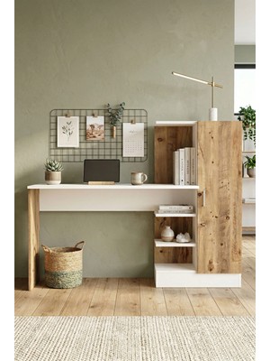 Robin Home Çocuk Genç Kitaplıklı Çalışma Masası Çam Beyaz