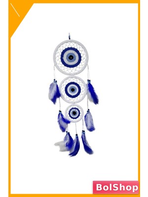BolShop Nazar Desenli Beyaz Duvar Dekorasyonu Kuş Tüylü Üç Halkalı