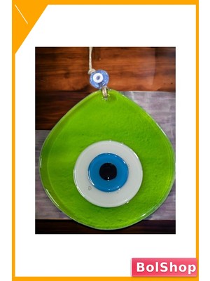 BolShop El Yapımı Şeffaf Yeşil Nazar Boncuklu Duvar Dekorasyonu