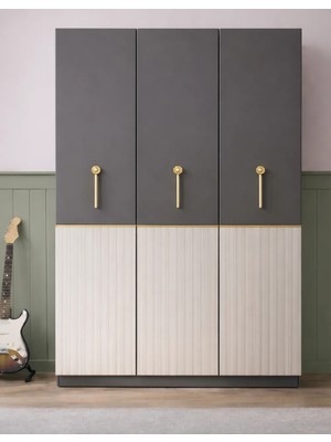 Milas 3 Kapaklı Gardırop - Antrasit & Dor