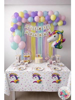 Joyane Unicorn Doğum Günü Elite Set | Makaron Balon Seti 130 Parça + Unicorn Banner + Unicorn Balon