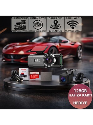 Mioji G300 Plus 4K GPS G-Sensör Gece Görüşü Wifi Arka-Ön Araç Içi Kamera (128GB Hafıza Kartı Hediye)