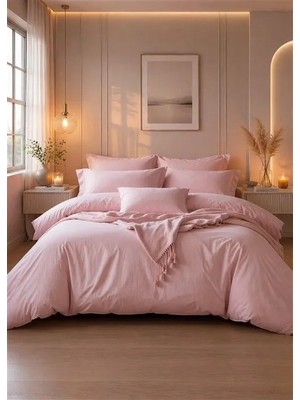 More Home Tek  Kişilik Yorgan Kılıfı + Yastık Kılıfı   (Çarşafsız) Pudra