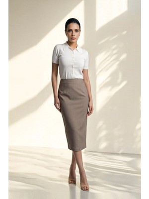 Setre Vizon Tam Kalıp Midi Kalem Etek