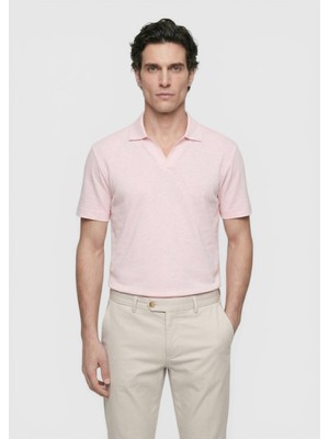 Ramsey Pembe Düz %100 Keten T-Shirt