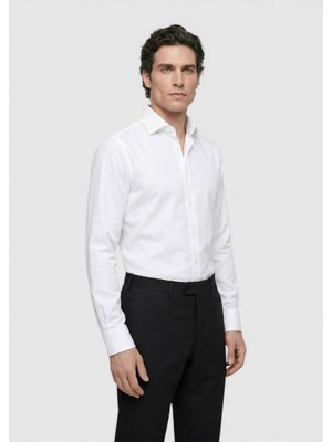 Ramsey Beyaz Düz Uzun Dokuma Klasik %100 Pamuk Gömlek