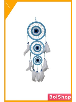 BolShop Turkuaz Nazar Motifli Üç Halkalı Duvar Süsü