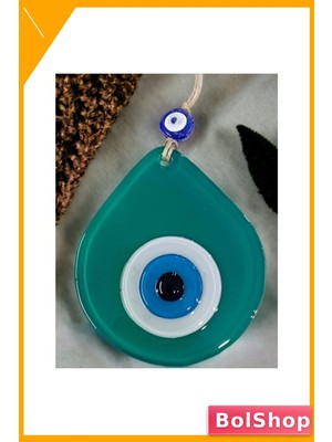 BolShop El Yapımı Yeşil Cam Duvar Süsü Nazar Boncuklu Dekor