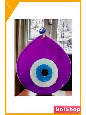 BolShop Orta Boy Şeffaf Mor Damla Desen Nazar Boncuklu Duvar Dekoru Cam Duvar Süsü