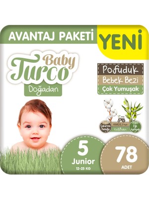 Baby Turco Doğadan Avantaj Paketi Pofuduk Bebek Bezi 5 Numara Junior 78 Adet