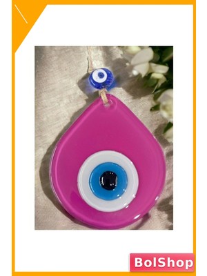 BolShop El Yapımı Pembe Damla Desenli Cam Nazarlık Duvar Süsü