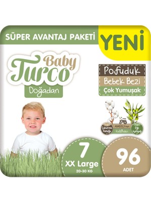 Baby Turco Doğadan Süper Avantaj Paketi Pofuduk Bebek Bezi 7 Numara Xxlarge 96 Adet