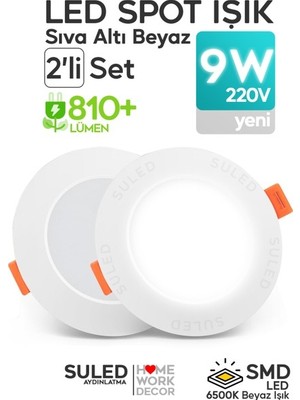 Suled 9W Spot LED Lamba 2'li Set Gömme Spot Işık 810LM Beyaz Işık Tasarruflu Tavan Dolap Ev & Iş Yeri