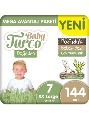 Baby Turco Doğadan Mega Avantaj Paketi Pofuduk Bebek Bezi 7 Numara Xxlarge 144 Adet