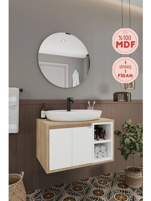 Balneom Gül Beyaz 70 cm Banyo Dolabı+Ayna+Lavabo