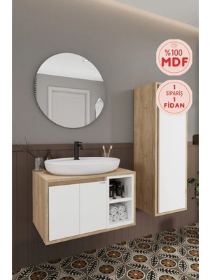 Balneom Gül Beyaz 70 cm Banyo Dolabı+Ayna+Lavabo+Boy Dolabı