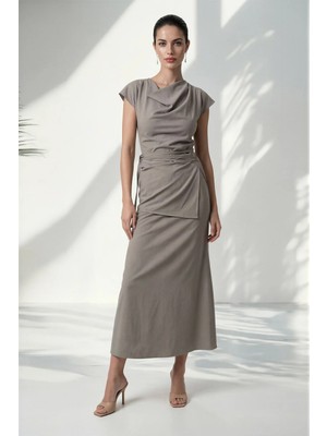 Setre Vizon Bel Detaylı Kısa Kollu Elbise