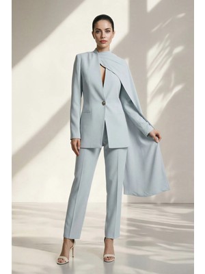 Setre Su Yeşili Pelerin Detaylı Kadın Takım Elbise