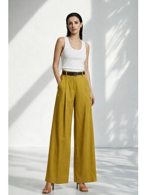 Setre Hardal Kemer ve Pile Detaylı Rahat Kesim Pantolon