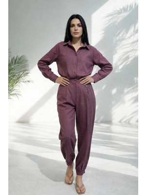 Setre Bordo Aksesuar ve Bilek Detaylı Rahat Kesim Pantolon