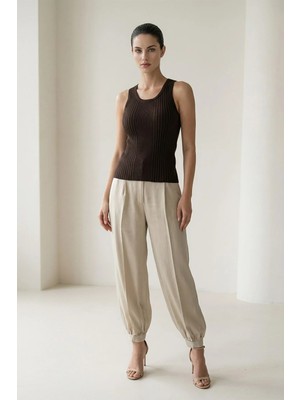 Setre Acı-Kahve Kolsuz Bisiklet Yaka Triko