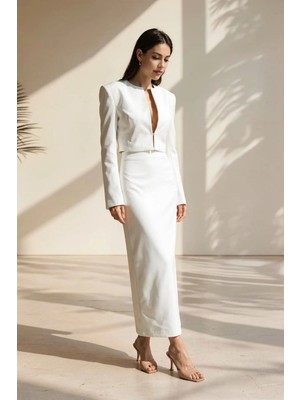 Setre Ekru Yaka Detaylı Kollu Ceket