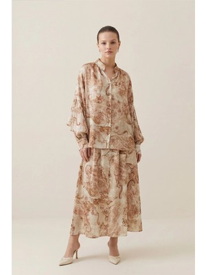 Setre Somon Kol Detaylı Desenli Gömlek