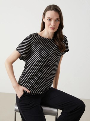 Lc Waikiki Yeni Sezon Bisiklet Yaka Çizgili Kadın Tişört