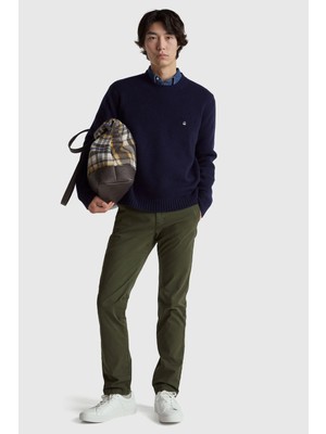 United Colors Of Benetton Lacivert Erkek Erk_yün Karışımlı Önü Logo Işlemeli Bisiklet Yaka Kazak Model Kodu: 1444U10AZ016