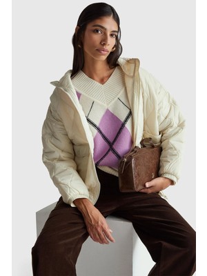 United Colors Of Benetton Mix Kadın / Kız Kdn_yün Karışımlı Baklava Desenli Ribana Detaylı V Yaka Kazak Model Kodu: 1444E204E905