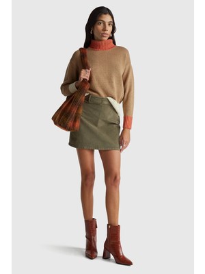 United Colors Of Benetton Bej Kadın / Kız Kdn_yün Karışımlı Çok Renkli Balıkçı Yaka Kazak Model Kodu: 16YCE204I193