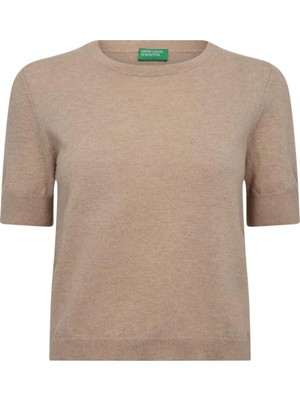 United Colors Of Benetton Ekru Kadın / Kız KDN_%100 Merino Bisiklet Yaka Kısa Kollu Kazak Model Kodu: 1002D10D2EKRU