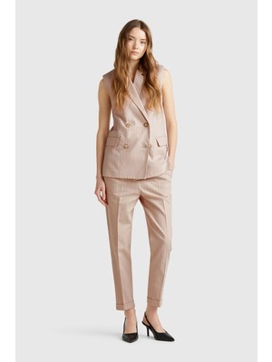 United Colors Of Benetton Bej Kadın / Kız Kdn_pamuk ve Keten Karışımlı Ince Çizgili Regular Fit Pantolon Model Kodu: 49KBDF090BEJ