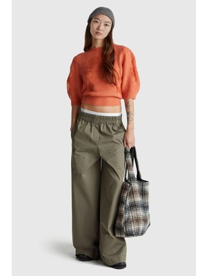 United Colors Of Benetton Haki Kadın / Kız KDN_%100 Pamuk Beli Lastikli Geniş Paça Pantolon Model Kodu: 4PAXDF0A4HAKI