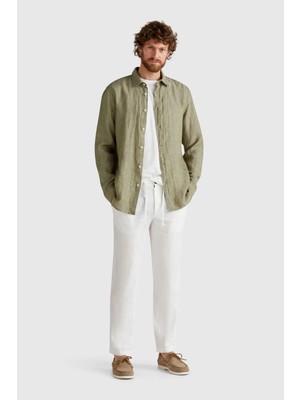 United Colors Of Benetton Beyaz Erkek ERK_%100 Keten Beli Ipli Pantolon Model Kodu: 4AGHUF00MBEYAZ