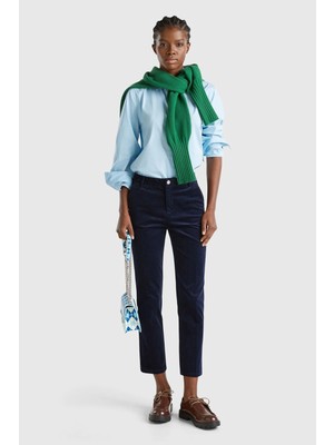 United Colors Of Benetton Lacivert Kadın / Kız Kdn_pamuk ve Modal Karışımlı Önü Cepli Kadife Chino Pantolon Model Kodu: 4MIQDF07W016