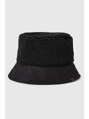 United Colors Of Benetton Siyah Kadın / Kız Kdn_pamuk Karışımlı Logo Detaylı Suni Kürk Bucket Şapka Model Kodu: 63KHDA01D100