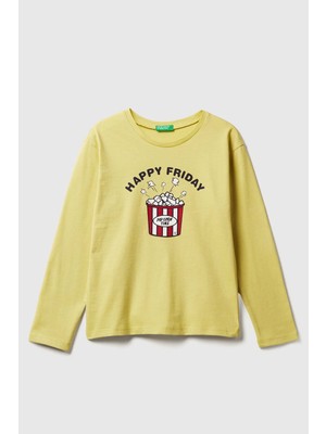 United Colors Of Benetton Hardal Kadın / Kız Kj_önü Baskılı Ribana Yakalı Relaxed Fit Uzun Kollu T-Shirt Model Kodu: 3JERC10QMHARDAL