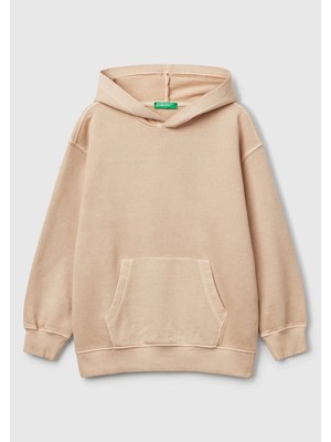 United Colors Of Benetton Bej Erkek Ej_baskılı Soluk Efektli Kese Cepli Kapüşonlu Sweatshirt Model Kodu: 3WITC204G752