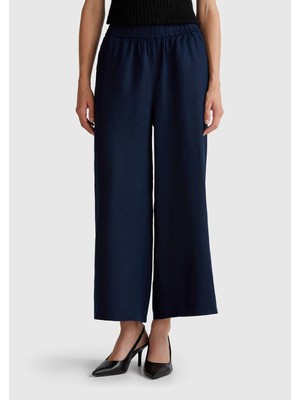 United Colors Of Benetton Lacivert Kadın / Kız KDN_%100 Keten Beli Lastikli Bol Kısa Paça Pantolon Model Kodu: 4AGHDF09G016