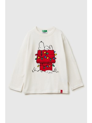 United Colors Of Benetton Ekru Erkek Ej_peanuts Yılbaşı Baskılı Logo Etiketli Kabartmalı Uzun Kollu T-Shirt Model Kodu: 3ATNC10RKEKRU