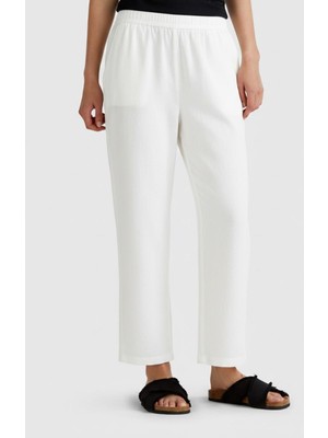 United Colors Of Benetton Beyaz Kadın / Kız KDN_%100 Keten Beli Lastikli Bol Kısa Paça Pantolon Model Kodu: 4AGHDF09G101