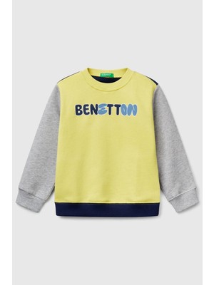 United Colors Of Benetton Sarı Mix Erkek Ek_benetton Logo Baskılı Bisiklet Yaka Sweatshirt Model Kodu: 3J70G10HWSARI Mix