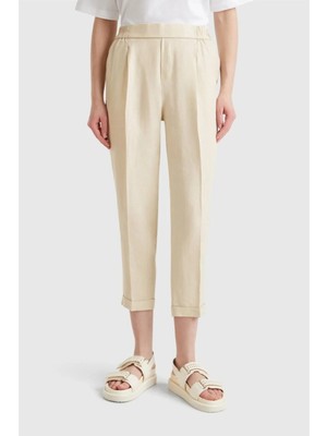 United Colors Of Benetton Bej Kadın / Kız KDN_%100 Keten Beli Lastikli Pantolon Model Kodu: 4AGH558X5BEJ