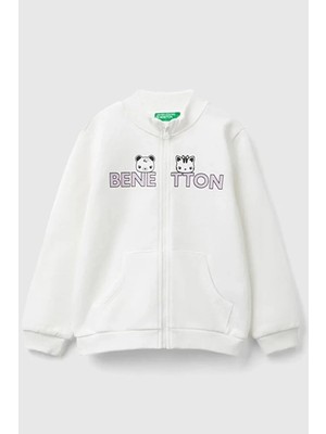 United Colors Of Benetton Beyaz Kadın / Kız KK_%100 Pamuk Fermuarlı Logolu Sweatshirt Model Kodu: 224A3J70G5037074