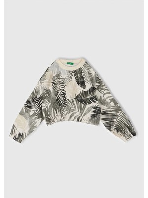 United Colors Of Benetton Yavruağzı Kadın / Kız Kj_tamamı Desenli Logo Etiketli Ribanalı Sweatshirt Model Kodu: 35UJC10OB68D