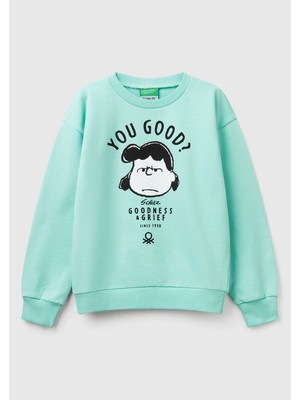 United Colors Of Benetton Su Yeşili Kadın / Kız Kj_peanuts Baskılı Logo Etiketli Bisiklet Yaka Sweatshirt Model Kodu: 3UNIC10NF3Y1